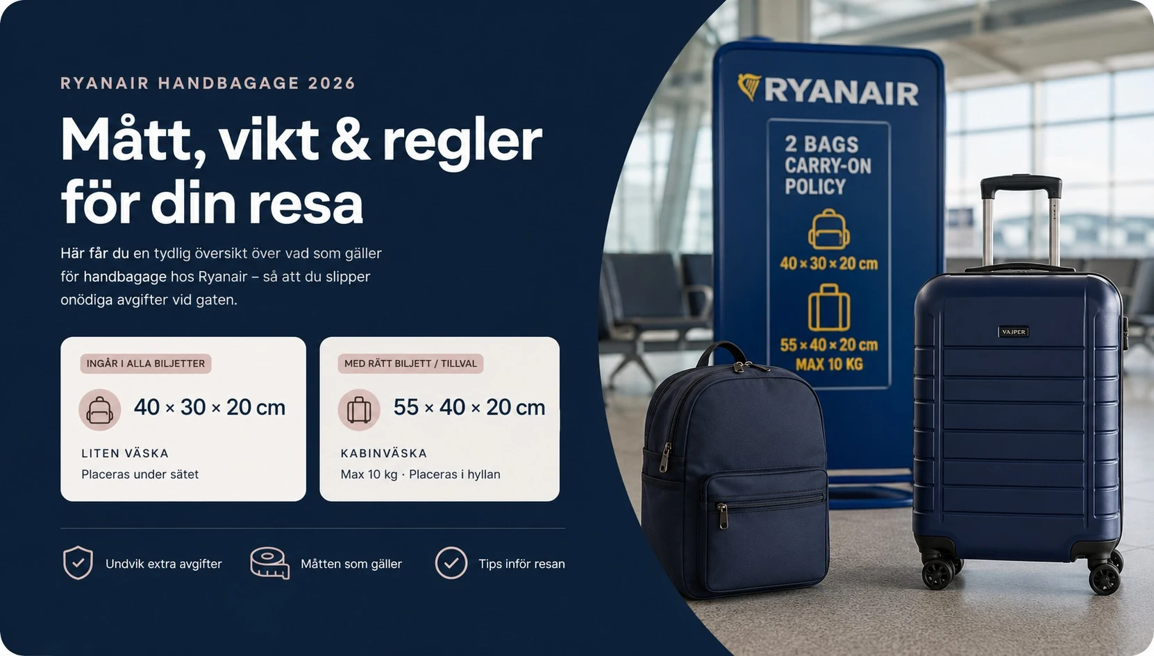 Kabinväska för Ryanair och handbagage på flygplats