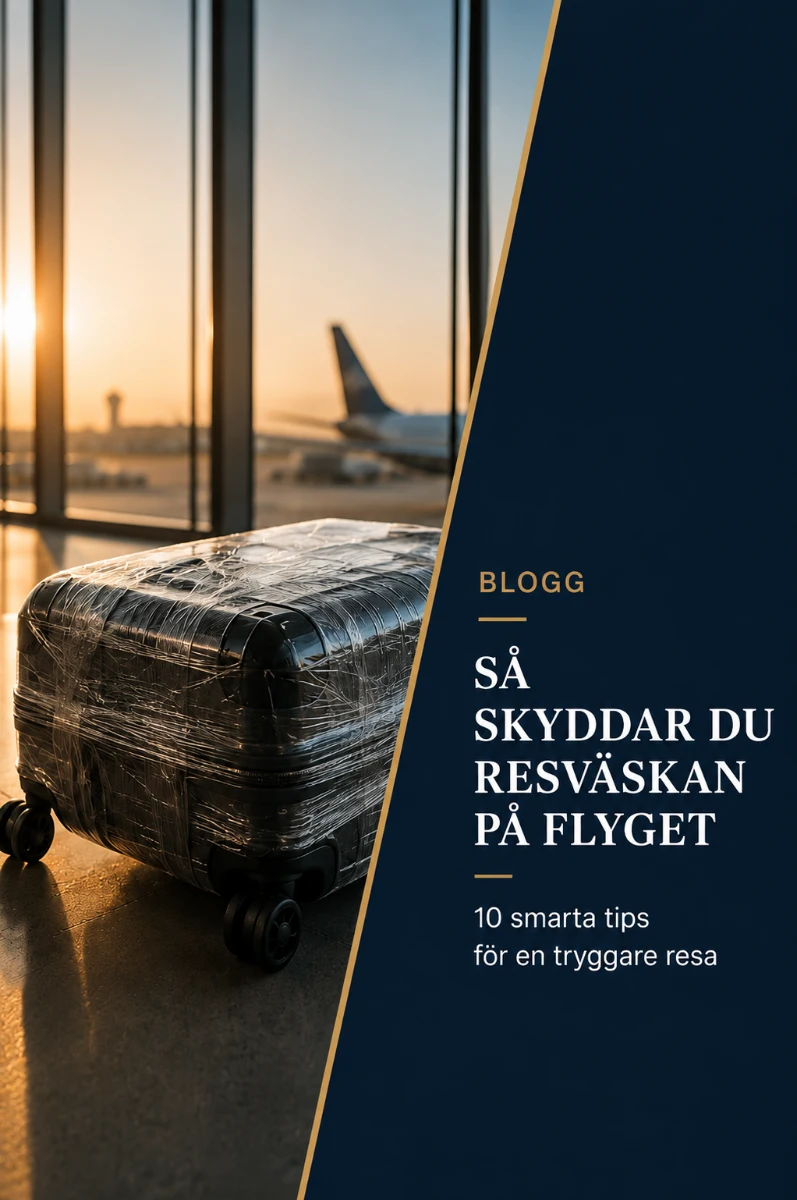  Resväska med bagagerem och adressetikett inför flygresa